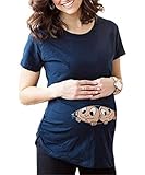 Damen Sommer Lässig Schwangere Shirt Bedrucktes T Elegante Umstandsshirt Umstandstop Umstandsoberteil Bellybutton Umstandsblusen Maternity Tops Rundhals Kurzarm Oberteile (Color : Blau, Size : M)