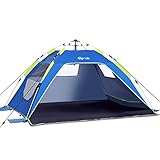 Glymnis Strandmuschel Quick Up Strandzelt Automatisches Strand Zelt mit Reißverschlusstür UV-Schutz 50+ Windschutz kleines Packmaß Strandzelt für 3 bis 4 Personen