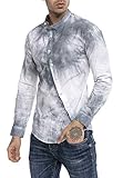 Redbridge Hemd für Herren Freizeithemd Langarm Slim Fit Batik Grau L