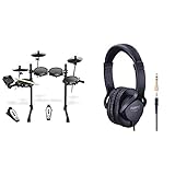 Alesis Turbo Mesh Kit - E Schlagzeug Elektronisch / 7-teiliges E Drum Set mit Mesh-Heads, Drumsticks, über 100 Sounds und 30 Play-Along-Tracks & Roland RH-5 Kopfhörer, Schwarz, 33,8 x 28,5 x 10 cm
