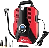 Foseal Auto Kompressor,Tragbare Auto Luftpumpe Kompressor 12V für Autoreifen mit 150PSI Digitalanzeige Genaue Druckregelung rot