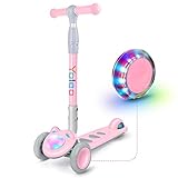 YOLEO Kinder Roller Scooter Kinderscooter Dreiradscooter mit LED große Räder und Rollerfront, Höheverstellbare Lenker für Kleinkinder Jungen Mädchen ab 2Jahre, bis 50kg belastbar, Süße Kätzchen (Rosa)