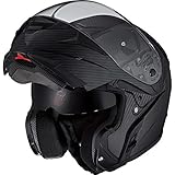 Nexo Klapphelm Motorradhelm Helm Motorrad Mopedhelm Carbon Travel II, Carbonhelm mit Sonnenblende, 1.500 g, großes, klares, kratzfestes Visier, effektive Belüftung, Klickverschluss, Schwarz, XL