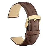 WOCCI 20mm Vintage Leder Uhrenarmband mit Gold Edelstahl Dornschließe Uhr Armband (Dunkelbraun)