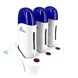 Dermawax Trio Wachswärmer mit Station für 100 ml. Roll- on Warmwachs Wachspatronen zur Haarentfernung Enthaarung Waxing-Weiß- blau