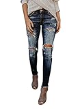 Onsoyours Jeans Damen Jeanshosen Röhrenjeans Skinny Slim Fit Stretch Boyfriend Zerrissene Destroyed Straight Denim Hose mit Löchern D Blau X-Small