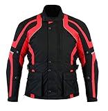 Texpeed Herren Motorradjacke mit Protektoren - wasserdicht - Schwarz & Rot - L