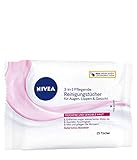 Nivea 3-in-1 Pflegende Reinigungstücher für Augen, Lippen und Gesicht, für trockene und sensible Haut, entfernt auch wasserfestes Make Up, 6er Pack (6 x 25 Stück)