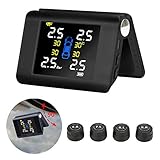 Jansite 【Großer Bildschirm】 TPMS Solar-Reifendruckkontrollsystem mit 4 externen Sensoren LCD-Echtzeitanzeige Auto Reifendruck Auto Alarm System