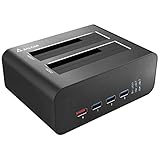 Salcar USB 3.0 SATA HDD Vollaluminium Docking Station mit USB 3.0-Hub-Ports und Schneller Ladeanschluss kompatibel für alle 2, 5 und 3, 5 Zoll SATA i/II/III HDD & SSD Festplatten