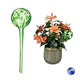 Relaxdays Bewässerungskugel 2er Set, dosierte Pflanzen Bewässerung, Blumentopf, Gießhilfe Büro, Urlaub, Glas Ø 9cm, grün, 2 Stück