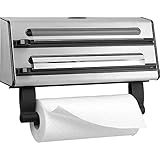 Emsa 504180 Contura 3-fach-Schneidabroller, Küchenrolle, Alufolie, Frischhaltefolie, kompakt, Edelstahl, silber/schwarz