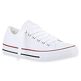 stiefelparadies Bequeme Damen Schuhe Sneakers Low Cut Canvas Schuhe Basic Schnürer 141119 Weiss Rot Bernice 40 Flandell