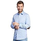 ALLBOW Smart: Herren-Hemd in Blau mit Ellenbogenpatches Braun, Slim Fit, S 37/38