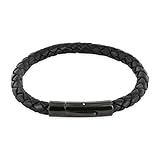 AURORIS Echtleder-Armband geflochten 6mm mit Hebeldruckverschluss aus Edelstahl - Länge: 18cm / Farbe: Lederband+Verschluss: schwarz