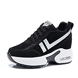 tqgold®Damen Wedges Sneaker Keilabsatz 8cm Sportschuhe Turnschuhe Atmungsaktive Freizeitschuhe Leicht Schwarz 37