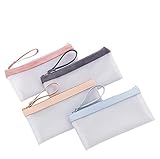 Allbusky Federmäppchen, Pektin Stifttasche, transparent, tragbare Kosmetiktasche, Stifteetui, für Geburtstag, Schule, Büro, Schreibwaren, Geschenk zu Weihnachten 4-Pack mehrfarbig