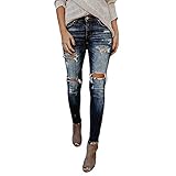 Ziyou Damen Jeans mit hoher Taille und schmalem Loch Stretch Slim Pants Wadenlange Jeans Button-Down-Hose(S, Schwarz)