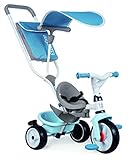 Smoby - Baby Balade blau - Mitwachsendes Kinderdreirad mit Schubstange, Sitz mit Sicherheitsgurt, Metallrahmen, Pedal-Freilauf, für Kinder ab 10 Monaten