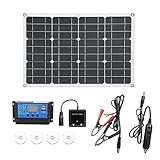 KKmoon Monokristallines Solarpanel 50W Solarpanel Kit, Solarzellen 2 Port USB Hub Controller Autoladekabel Krokodilclip-Ladekabelmodul DC Solar Außenladegerät für Auto Hause