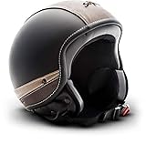 SOXON® SP-301 Urban „Black“ · Jet-Helm · Motorrad-Helm Roller-Helm Scooter-Helm Moped Mofa-Helm Chopper Retro Vespa Vintage Pilot Biker · ECE 22.05 Leather-Design Schnellverschluss Tasche L (59-60cm)