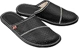 Estro Hausschuhe Herren Leder Herrenhausschuhe - Hausschuh Männer Pantoffel Pantoffeln Pantoletten Slipper Mann M55 (43 EU, Schwarz)
