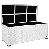RS Trade Premium 'Sienna' 650l Polyrattan Garten Kissenbox wetterfest (regnet Nicht rein) 155 x 73 x 60 cm, Auflagenbox mit verstärktem Deckel und Gasdruckfedern, als Sitztruhe oder Tischplatte, Weiß