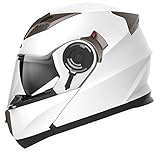 Motorradhelm Klapphelm Integralhelm Fullface Helm - Yema YM-925 Rollerhelm Sturzhelm mit Doppelvisier Sonnenblende ECE für Damen Herren Erwachsene-Weiß-M