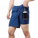 BERGRISAR Herren Lauf-Shorts, 17,8 cm, 2-in-1, mit Handytasche, BG600, Blau, Größe XL