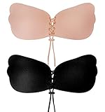 SANMIO 2 Stück Klebe BH,Trägerloser Push Up BH Selbstklebendem Kordelzug Silikon Bras für Bikini Abendkleider,Ballkleider,Brautkleider Ballkleid Damen Outfit