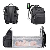 LOVEVOOK Wickelrucksack Rucksack Wickeltasche Groß Baby Tasche für Mama Mommy Bag Diaper Bag Babytaschen mit bett Multifunktional Wickeltaschen Große Kapazität Babyrucksack Wasserdicht, Schwarz