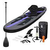 ECD Germany Aufblasbares Stand Up Paddle Board mit Kajak Sitz | 305x78x15 cm | Schwarz | PVC | bis 120kg | inkl. Pumpe Tragetasche Zubehör | SUP Board Paddling Board Paddelboard Surfboard Sitzfunktion