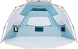 WolfWise Schnellaufbau 4-5 Personen Strandmuschel, UPF 50+ UV Schutz Familien Baby Strandzelt Sonnenschirm, Tragbar Blau