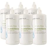 Lensdealer Kontaktlinsen Pflegemittel mit Hyaluron All-in-One Kombilösung 6x 360ml Kontaktlinsenflüssigkeit + 3x Linsenbehälter