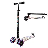 WeSkate Kinderroller Mädchen Jungen Kick Scooter Kinder 3 Rad Roller Kleinkind mit Graffiti Deck Einstellbar Höhe Klappbar faltbar System Roller Dreirad ab 3-12 Jahre (Weiß-Malerei)