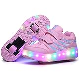 Super kids Unisex Kinder Mode LED Rollenschuhe mit Rollen LED Lichter Leuchtend Rollschuhe Outdoor Gymnastik Inline-Skates Einstellbar Doppelräder Skateboardschuhe für Jungen Mädchen