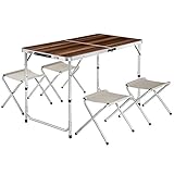 TecTake Koffertisch mit 4 Sitzhocker Campingmöbel Set Aluminium | Totalmaße geklappt 62x62x6,5 cm