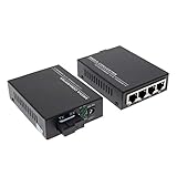 Homyl 2X 10/100/1000 Mbps Gigabit Ethernet Medienkonverter Singlemode Einzel Faser Transceiver 25 km mit 4X RJ45