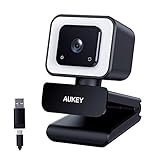 AUKEY FHD-Webcam, 1080p 60 BPS, Live-Streaming-Kamera mit Stereo-Mikrofonen und LED-Licht, für Laptops und Desktop-PCs, USB-Webcam, Videoanrufe und Aufnahmen im Breitbildformat