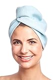 DYNESSE Premium Turban Handtuch mit Knopf. Mikrofaser Haarturban. Kopfhandtuch für Freihändiges Trocknen von Haaren. Haarhandtuch für alle Haartypen.