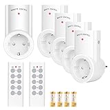 Funksteckdosen Set Aus 5 Funksteckdosen Mit 2 Fernbedienungen Funkschalter Set Reichweite 30m Bei Freier Sicht 2300 Watt 230V für Weihnachtsschmuck, Licht, Haushaltsgeräte, Weiß MEHRWEG……