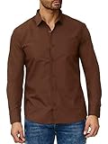 Reslad Herren Hemd Slim Fit Bügelfrei Freizeithemd Herrenhemd Hochzeit Männer Hemden Anzug Uni Langarm Neu RS-7002 Braun XL