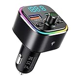 FM Transmitter, NULAXY Auto Bluetooth FM Transmitter : Bluetooth Adapter Auto Transmitter mit 7 Farbe LED Backlit, QC 3.0 Port und Unterstützt TF Karte & USB-Stick - Schwarz
