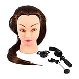 24-Zoll-Trainingsköpfe, Übungskopf Frisierkopf Friseur Echthaar Haar Perückenkopf Puppenkopf Übungskopf Friseurkopf Ausbildung Kopf Mit Halter + DIY Haar Zubehör styling