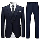 Allthemen Herren Slim Fit 3 Teilig Anzug Modern Sakko für Business Hochzeit Party Marineblau Medium