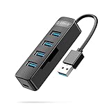 ORICO 4 Port USB 3.0 Hub Ultra Slim Data Hub mit Netzteilanschluss für MacBook, iMac, Surface Pro, XPS, Laptop, Notebook, Flash-Laufwerke, Mobile Festplatte und mehr (Schwarz)