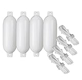 Compass 4-er Set Fender Bootsfender mit 4 Fenderleinen weiß, Größe M (50 cm Länge, 15 cm Durchmesser)
