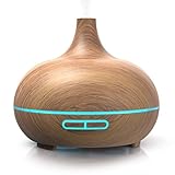 Arendo - Ultraschall LED Aroma Diffuser 300 ml - Luftbefeuchter Raumbefeuchter Nachtlicht - LED Ring - 7 LED Farben - Timer Funktion - Dauernebelmodus - angenehm leises Betriebsgeräusch - Holzdekor