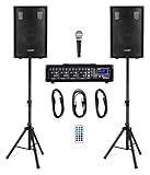 McGrey BP-210 Bandpack PA-Anlage - 4-Kanal Powermixer - digitaler Hall - Bluetooth - USB/SD-Slot - 2-Wege-Lautsprecher mit 10' Woofer und Horn - Inklusive Mikrofon, Stative und Kabel - 100 Watt