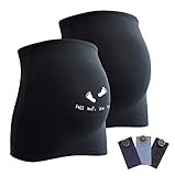 Mamaband Schwangerschaft Bauchband für die Babykugel im Doppelpack 1xUni 1xPass auf ich trete – Rückenwärmer und Shirtverlängerung für Schwangere – Elastische Umstandsmode Schwarz 38-42